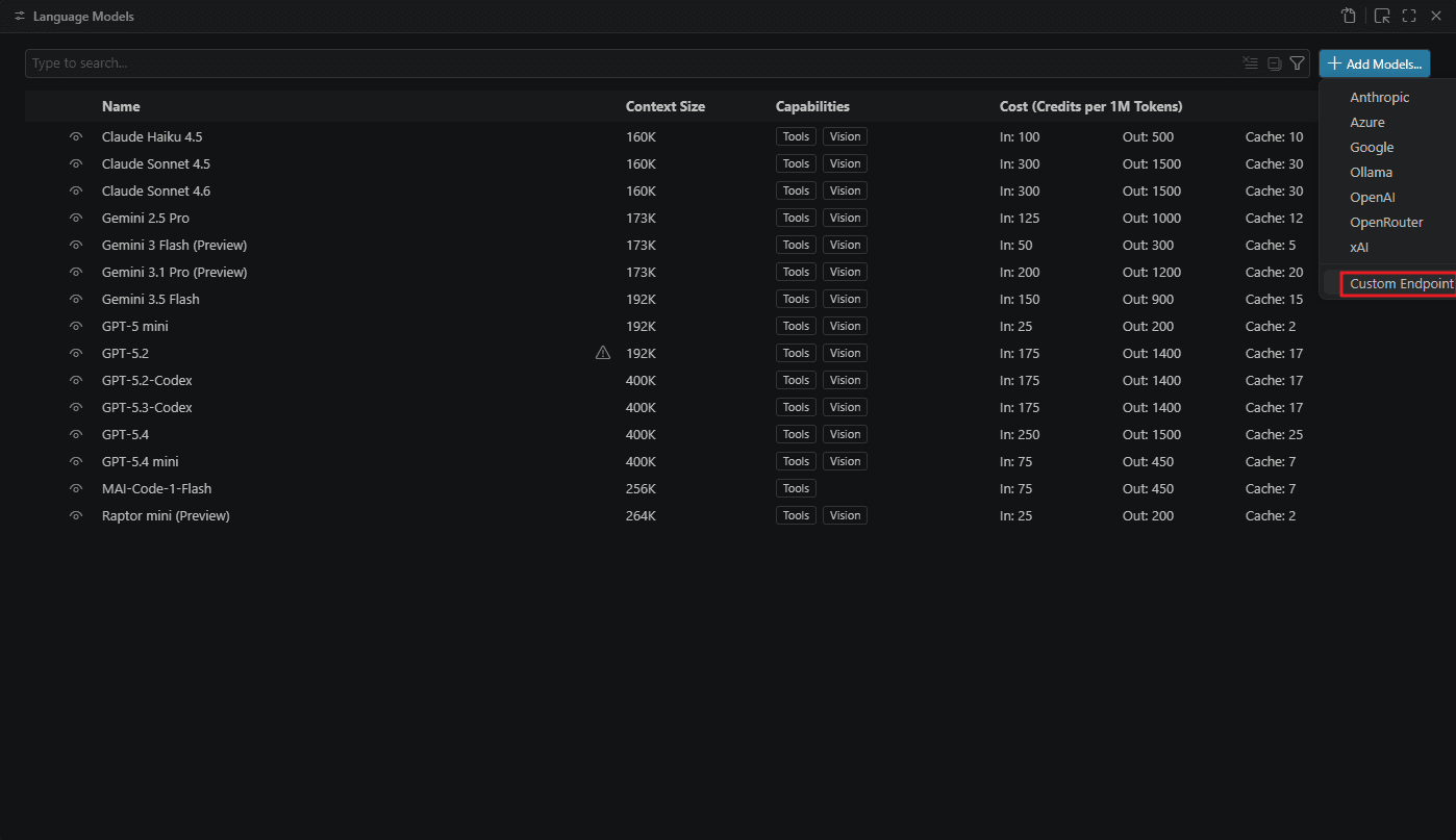 Select custom endpoint